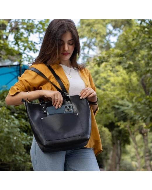 Hides Leather Co. Black Handmade Large Tote Crossbody Bag