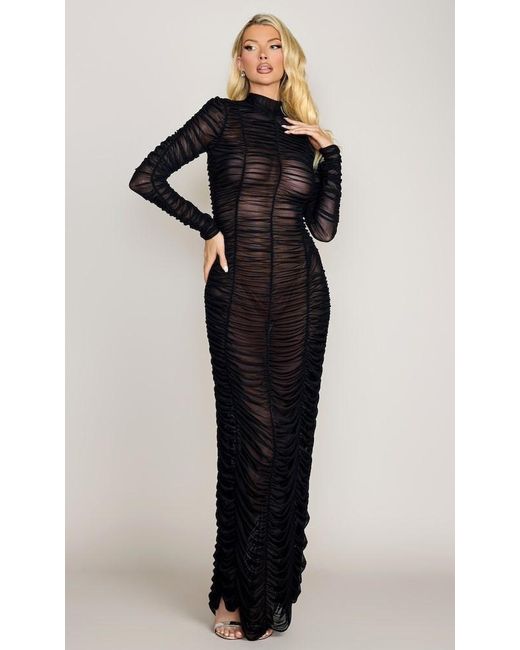 Moda Glam Black Mirage Sheer Ruched Dress