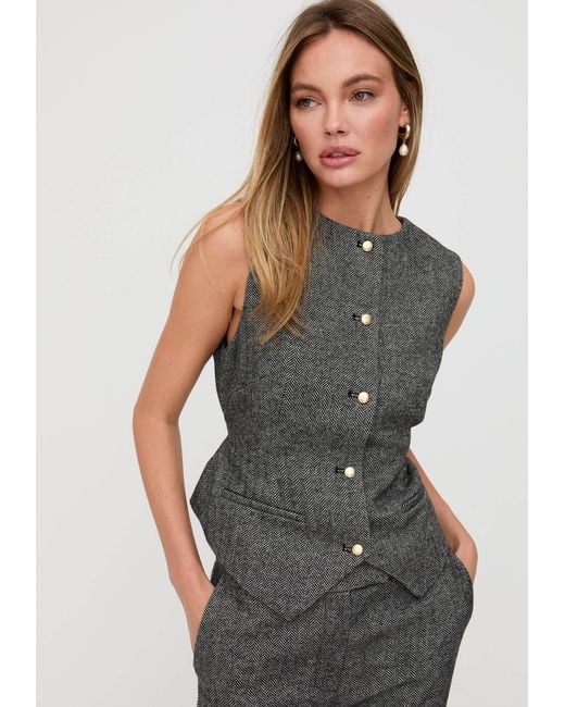 Lily and Lionel Gray Pandora Tailored Herringbone Print Waistcoat