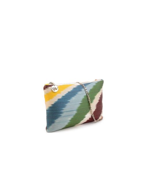 SJW BAGS LONDON Green Aquila Ikat Clutch Bag
