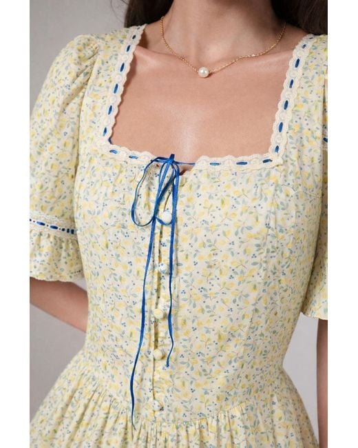 Rose & Nancy Yellow Mori Lemon Print Maxi Dress