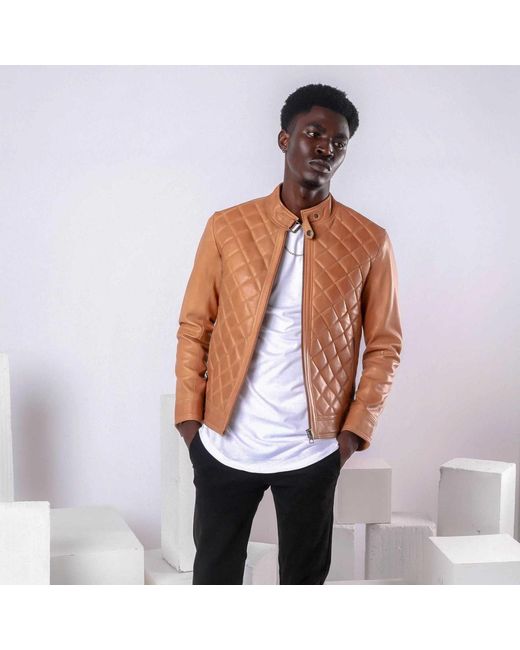 Zasta Studio Brown Single Malt Peach Biker Leather Jacket for men