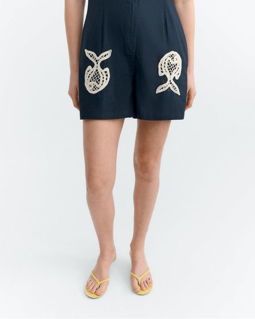 Thinking Mu Blue Fish Roberta Hand Embroidered Jumpsuit