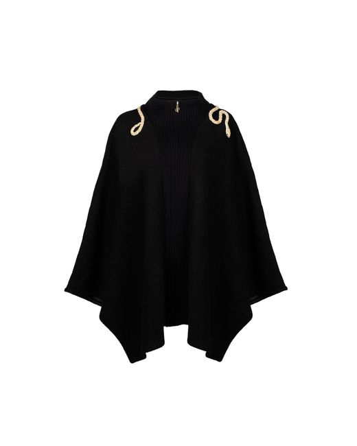 Laines London Black Laines Couture Wool Blend Zip Cape With Embellished Crystal Wrap Snake