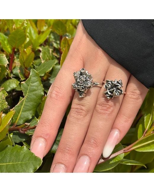 Unaloe Metallic Sterling Rose Cluster Ring For – Sculptural Floral Statement Jewelry