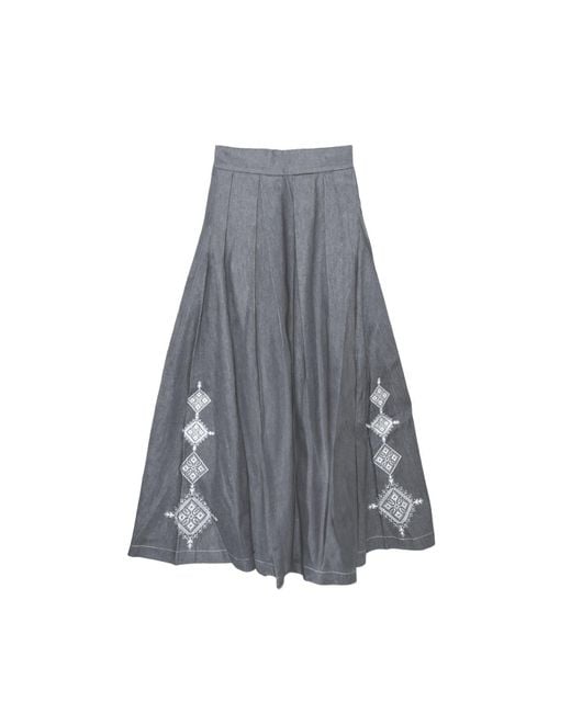 L2R THE LABEL Gray Embellished Emberloom Denim Maxi Skirt