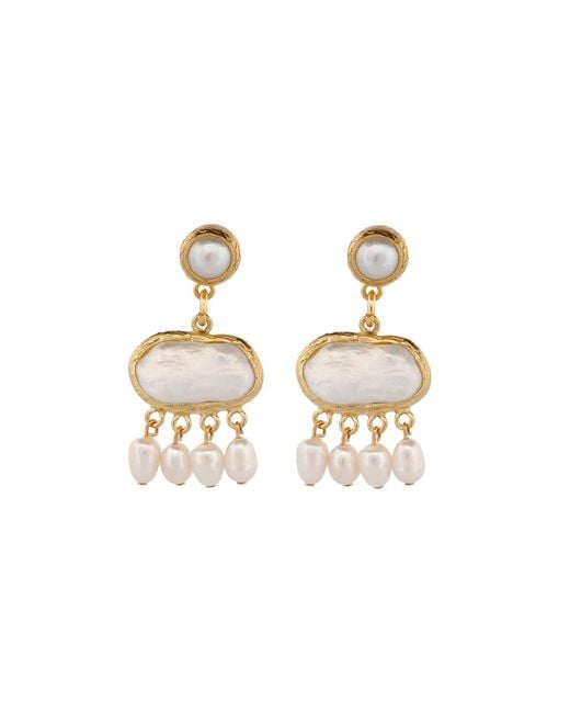 Ebru Jewelry Metallic Cleopatra Pearl & Tassel Earrings