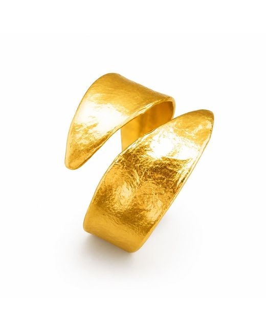 Mother Nature Jewelry Yellow Leaf Ring, Adjustable Handmade Double Band