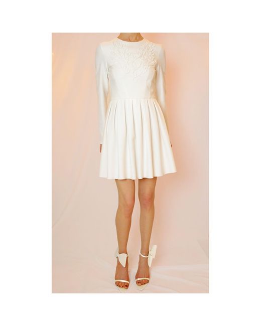 2KStyle White Aurum Pleated Hand-Embroidered Mini Dress