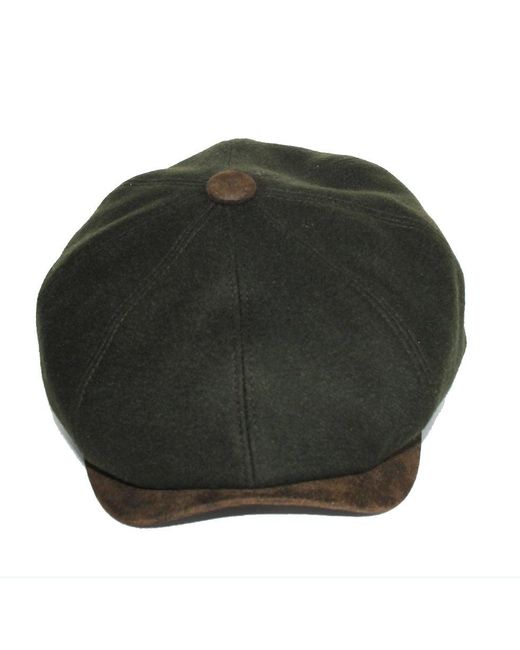 Dasmarca Hats Green Eden Wool Newsboy Bakerboy Peaky Cap With Leather Visor Peak for men