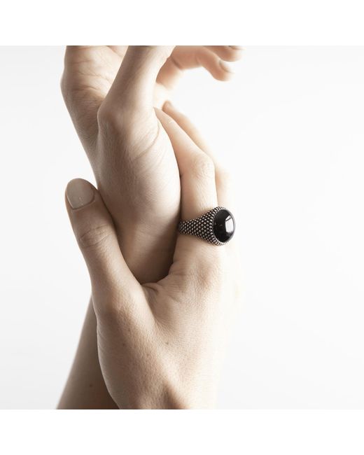 Unaloe Black Sterling Shield Ring With Luminous Onyx for men