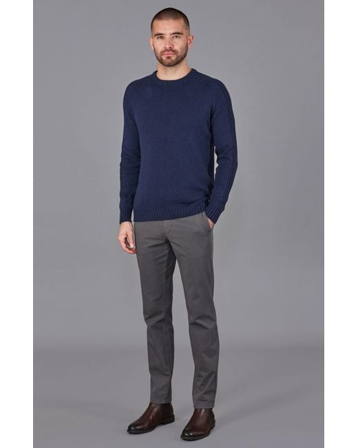 Paul James Knitwear Blue Organic Cotton Alexander Crew Neck Jumper for men