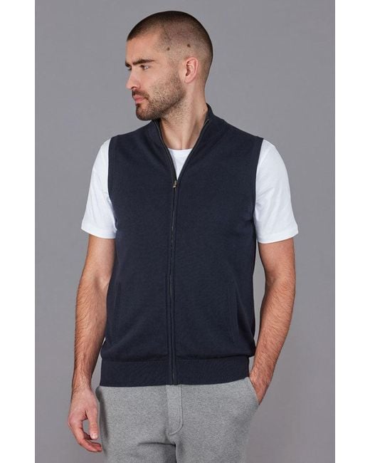 Paul James Knitwear Blue Lightweight Cotton Zip Through Andrew Gilet for men