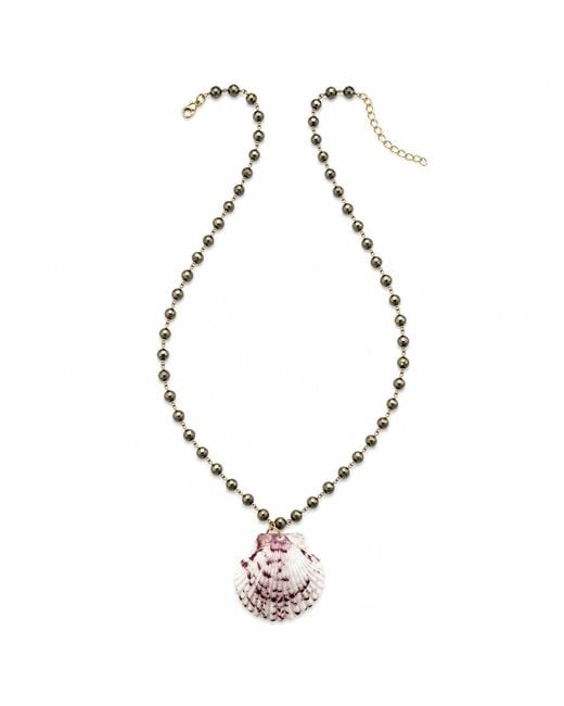 Heather Hawkins Jewelry Metallic Long Scallop Shell Coin Gemstone Necklace