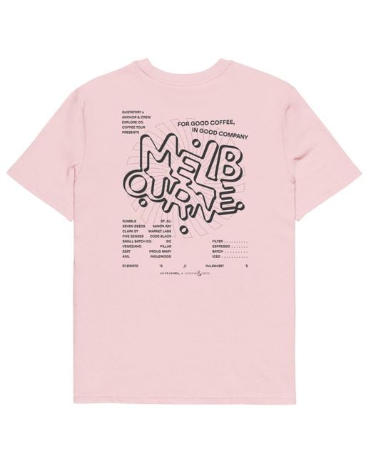 Anchor and Crew Pink Cotton Gustatory Melbourne Coffee Scene Organic Cotton Embroidered T-Shirt for men