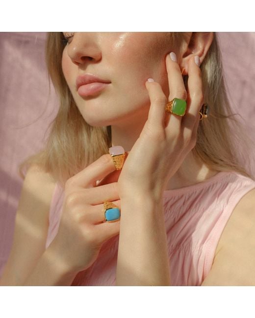 YAA YAA LONDON Blue 'happy' Turquoise Gemstone Gold Ring