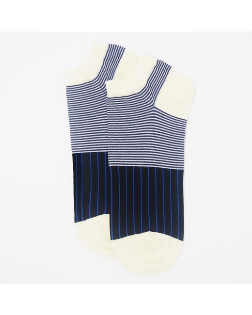 Peper Harow - Made in England Blue Multistripe & Oxford Stripe Trainer Socks Bundle for men