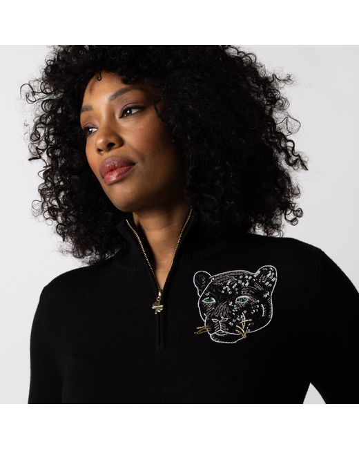 Laines London Black Laines Couture Quarter Zip Jumper With Embellished Panther