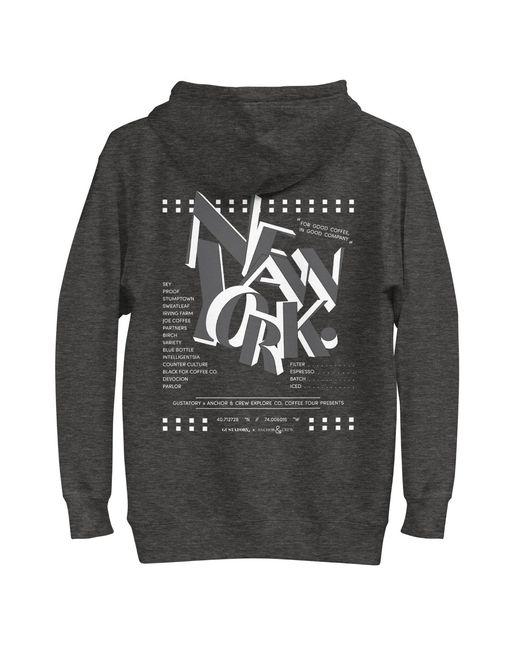 Anchor and Crew Gray Heather Gustatory New York Coffee Scene Cotton Blend Embroidered Hoodie for men