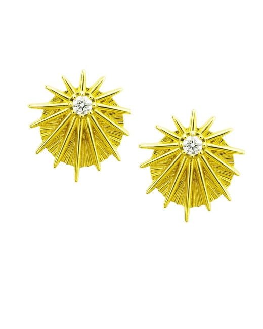 Maison De Gala Yellow Tone Starburst Stud Earrings With Center Crystal