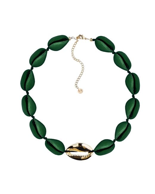 Adriana Pappas Designs Green Metal Shell Accent Choker Matte