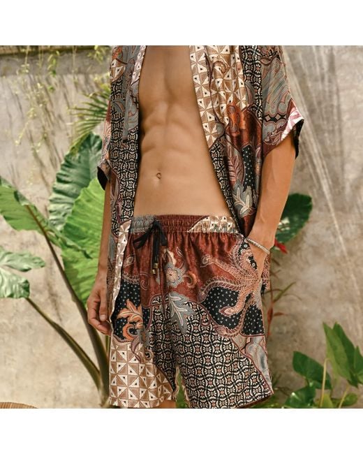 ORIGIN OF HEARTS Brown Neutrals Enari Relaxed-Fit Satin Kimono Shirt for men