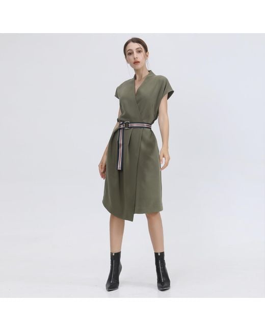 Smart and Joy Green Wrap Effect Dress With Belt