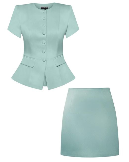 Tia Dorraine Green Romantic Glow Short Sleeves Blazer & Mini Skirt Set