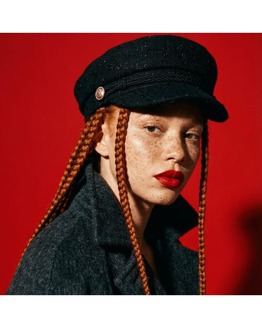 Chanel Joan Elkayam Black Braided Trim Tweed Baker Boy Hat