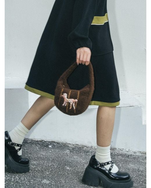 Lost Pattern Brown Pan Pan Half Moon Shearling Bag