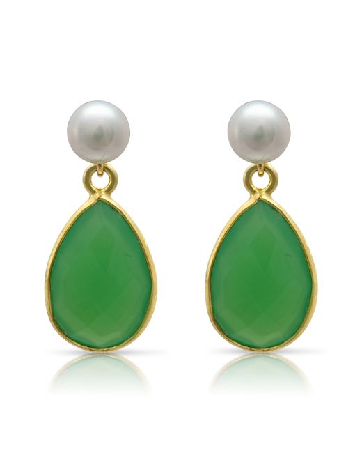 Pearls of the Orient Online Green Clara Cultured Freshwater Pearl & Onyx Chrysophase Drop Earrings