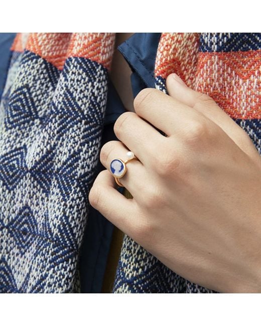 Vintouch Italy Blue Plated Mini Cameo Ring With A Pearl