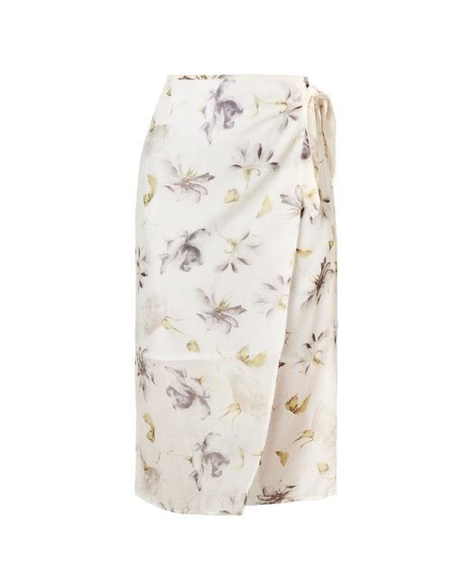 Italia A Collection Natural Neutrals Floral Wrap Pencil Skirt