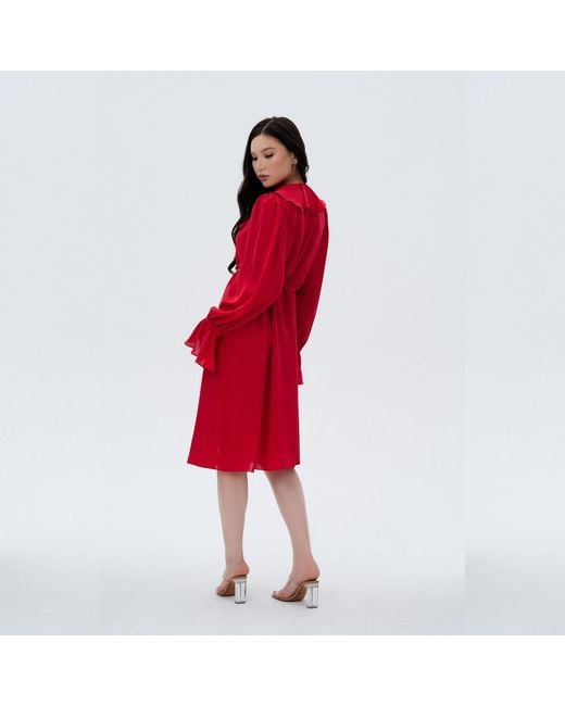 Elsava Red Cascading Ruffle Dress