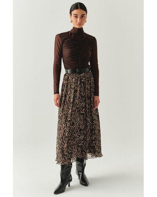 Exquise Black Drew Blouse Draped Mesh Turtleneck Blouse