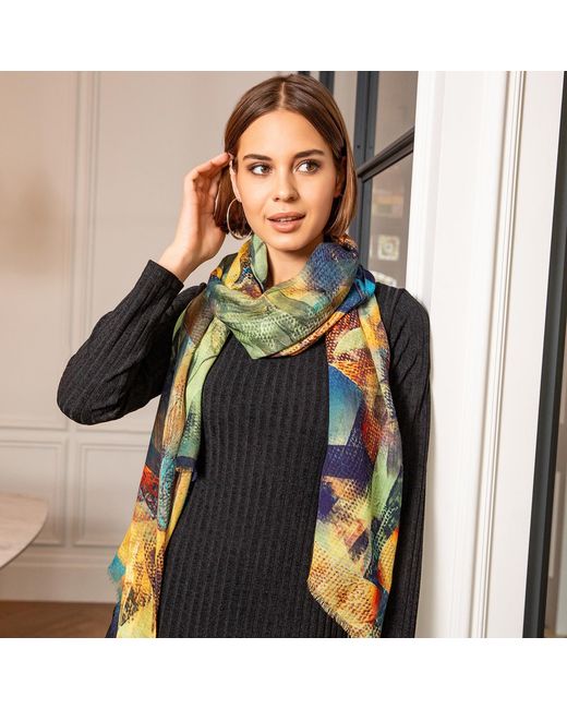 Alie Street London Green Mariselle Silk Wool Scarf Azure Muse