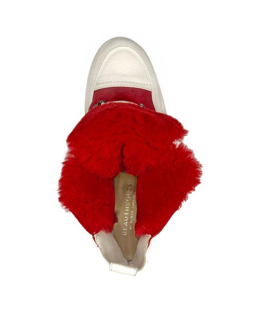 Beautiisoles by Robyn Shreiber Made in Italy Red Francy Leather & Faux Fur Comfortable Ankle Hiking Valentine Bootie