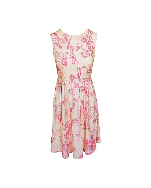 Haris Cotton Pink Printed Linen Blend Sleeveless Knee High Dress With Pleats