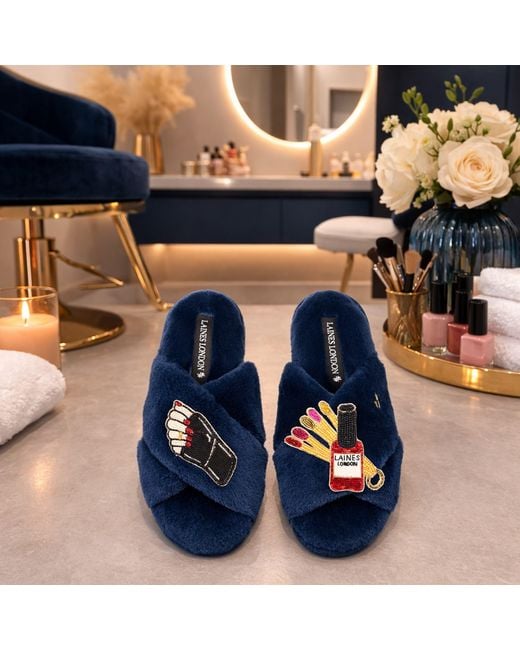 Laines London Blue Classic Laines Slippers With Sand Nail Tech Brooches