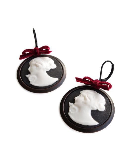 POPORCELAIN Metallic Dark Romance Goddess Round Porcelain Cameo Earrings