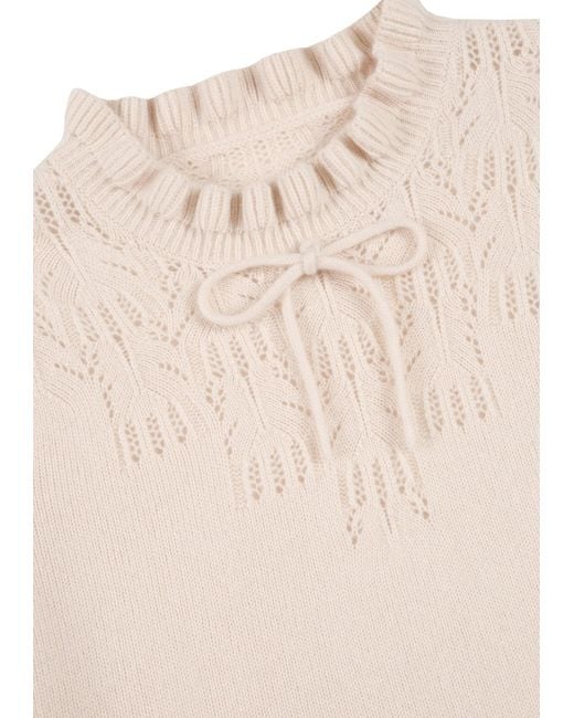 Loop Cashmere White Neutrals Tie Neck Pointelle Sweater