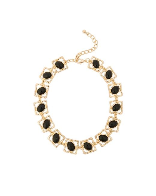 Saachi Metallic Geometric Frame Cabochon Necklace
