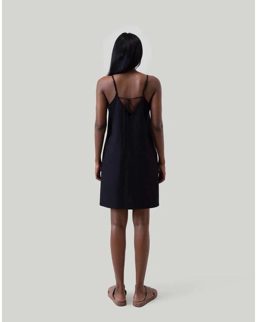 REISTOR Black Short Tent Cotton Dress With Back Tie
