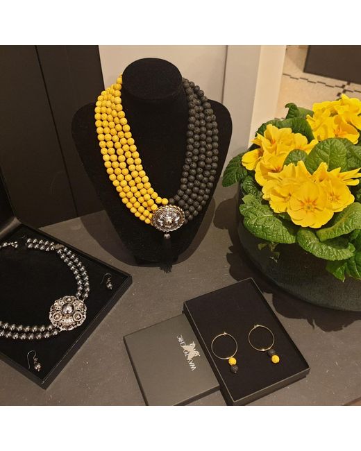 Way to Chic Multicolor Lava Statement Necklace With Antique Light Brooch As Central Pendant
