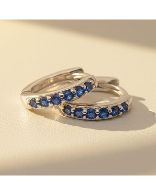 Harfi Blue Sapphire September Birthstone Huggie Hoop Sterling Earrings