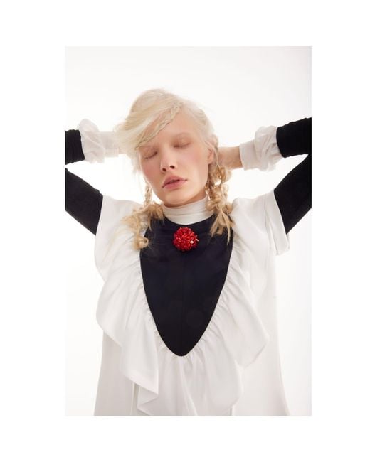 Julia Allert Blue Ruffled Bib Collar With Beaded Brooch –