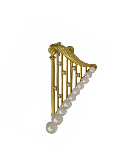 Ninemoo Metallic Angel Pearl Harp Brooch