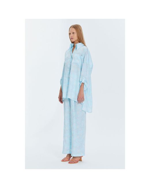 Monosuit Blue Cozy Loose Fit Wide-Leg Pants