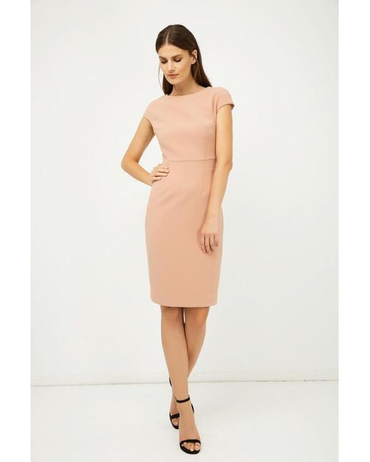 Conquista Metallic Solid Colour Dress With Cap Sleeves Old Rose Color