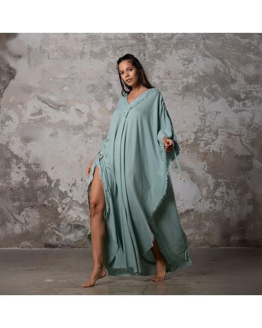 Zhenabia Green Boho Kaftan Summer Maxi Dress